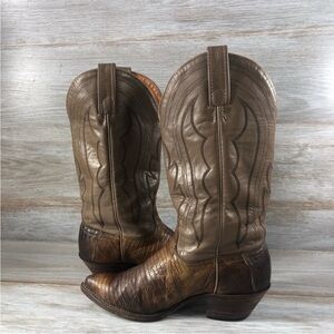 Brown Lizard J Chisholm  Leather Cowboy Boots 7.5